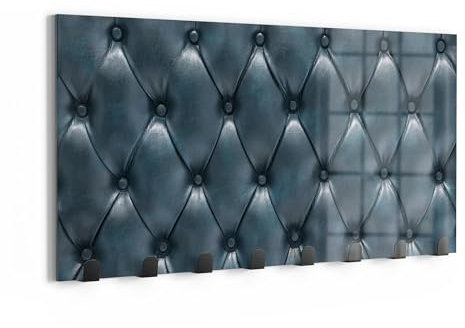 DEQORI Wandgarderobe Glas & Metall | Motiv Elegantes Chesterfield | 60x30 cm | Design Haken-Leiste modern | Garderoben-Paneel für Flur, Wohnzimmer & Schlafzimmer | magnetisch & beschreibbar