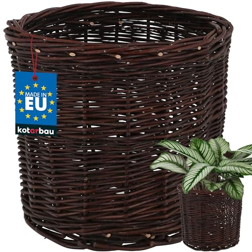 KOTARBAU® Weidenkorb zum Bepflanzen Braun Höhe 23 cm ⌀ 25 cm Übertopf Korb aus Weide Pflanzkorb geflochten Pflanzkörbe Outdoor Korbübertöpfe für Balkon Blumentopf geflochten