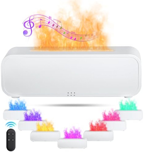 IEEILULU Difusor Aceites Esenciales Flame, Humidificador Aceites Esenciales con Mando a Distancia, 7 Tipos de Luces LED con Temporizador, Ideal para El Hogar La Oficina (Blanco)