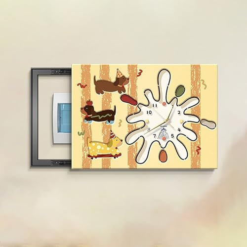cache tableau electrique decoratif Couvercle Décoratif D'armoire Électrique De Compteur De Salon D'intérieur Avec Horloge, Couvercle De Boîte À Fusibles Créatif De Style Push-pull Décoratif Pour Peint