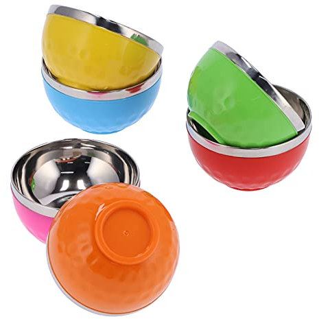 Beufee Cuencos de acero inoxidable para niños, juego de 6 piezas de cuencos de cereales de acero inoxidable de color, cuenco de arroz grande aislado para cocina casera (13cm tamaño pequeño)