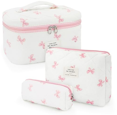 beifon 3er Set Kosmetiktasche Kulturtasche Damen mit Blumenmuster, Kulturbeutel Make Up Tasche, Tragbare Schminktasche Makeup Bag Waschtasche Groß Frauen Mädchen
