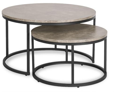 MEBEL ELITE Couchtisch 2er Set Rund – Wohnzimmertisch Betonoptik – Sofatisch mit Metallgestell – Tische für Wohnzimmer und Büro 60 cm/80 cm – Pflegeleichter und Schmutzabweisender
