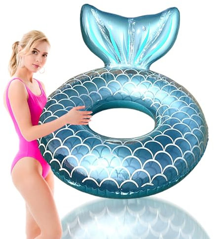 Anello da Nuoto per Adulti,Coda di Sirena Anello di Nuoto Gonfiabile, 90cm Rosa Ciambella Salvagente Gonfiabile Ragazza, Anello in Gomma per Nuoto,Accessori da Nuoto per Festa in Piscina Estiva Mare