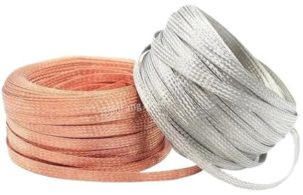 Cmis Kbei 4 mm placcatura stagnata manicotto intrecciato in rame guaina in metallo anti-interferenza screening audio altoparlante filo avvolgente segnale schermatura (rame rosso, larghezza 4 mm x 1