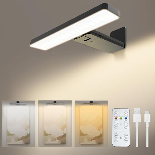 Wiederaufladbare Bilderleuchten für Wände, gesteuert durch Fernbedienung, batteriebetrieben, zum Malen, künstlerischen Bildern, Rahmen, 3-Farbtemperatur-Dartscheiben-Licht