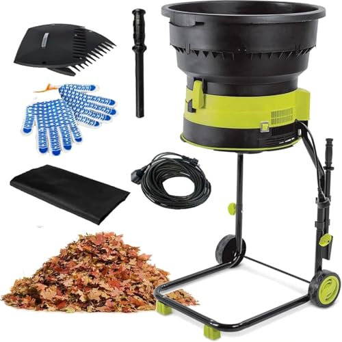Trituradora eléctrica de jardín de alta potencia con velocidad de corte de 8000 rpm, diseño móvil con ruedas y bolsa de almacenamiento para limpieza de patio y compostaje