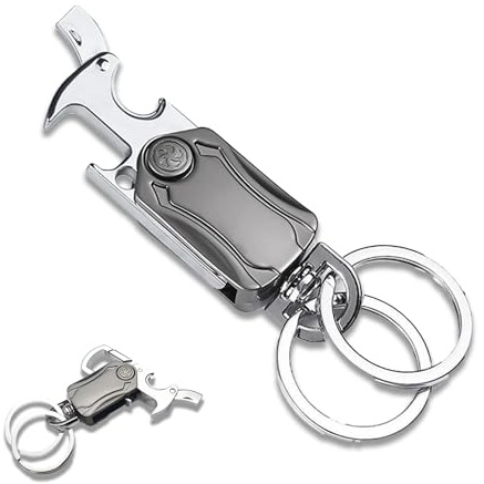 1 Styck Multifunktionellt Nyckelring, 5-i-1 Zinklegering: Kartongkniv, Flasköppnare, Mobilfäste, Fidget Spinner, Bärbar (48g) för Väska, Plånbok & Bälte - Enkel Åtkomst till Nycklar (Silver Grå)