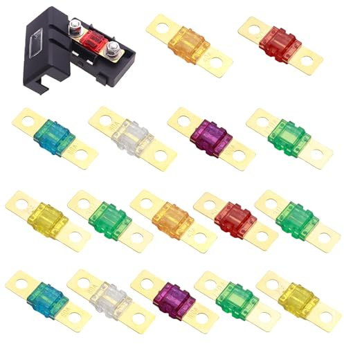 16 Pcs Midi Fuses, 20/30/40/50/60/80/100/120 Amps 32V Automobile High Current Fuse, Bolt-on Fuse, Compatible with Car Marine Truck Marine Electric Hybrid Vehicle Motor and High Current All Midi Amps