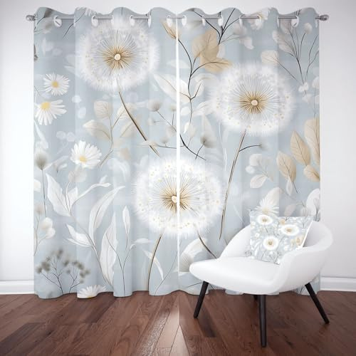 Tyafsgvqo Pusteblume Blumen Vorhang mit Ösen 2er Set, Pflanzen Löwenzahn | Gardinen Wohnzimmer 245x70 cm, Natur Botanisch Blätter Verdunkelungsvorhänge Blickdicht Schlafzimmer Thermo Schallschutz