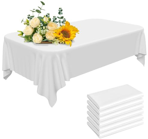 6 Stück Weiß Einweg Tischdecken, Wasserfest Ölbeständige Tischdecke, 137 x 274 cm Rechteckige Tischabdeckung, Kunststoff Schmutzabweisende Tischdecke für Geburtstag Hochzeit Party Weihnachten Picknick