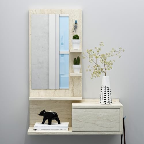 HOMIDEA ENKI Mobili da corridoio sospesi – Armadio con specchio – Armadio a muro – Armadio per ingresso con cassetto, specchio e ripiano dal design moderno (travertino)