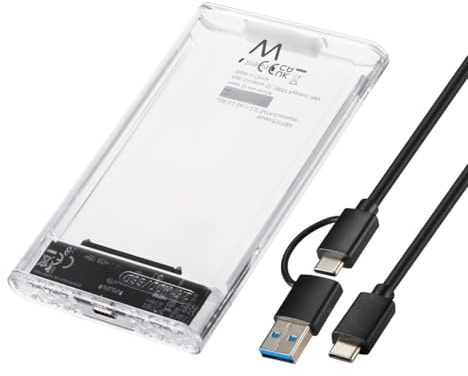 Ewent Caja SSD/HDD USB-C+A 3.2 Gen1, Carcasa Externa para Disco Duro 2,5″ SATA hasta 9,5 mm – Caja Transparente, Instalación sin Tornillos, Soporte UASP, Velocidad 5 Gbps, Compatible con Windows/Mac