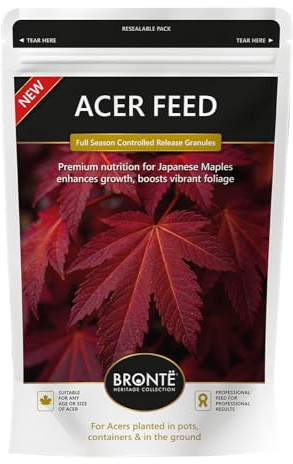Bronte Heritage Acer Feed Controlled-Release Fertiliser – Plant Food for Japanese Maples in Borders, Pots, Containers. Easy-Apply Granules for Strong Roots, Vibrant Foliage, Healthy Growth. 120g Pouch