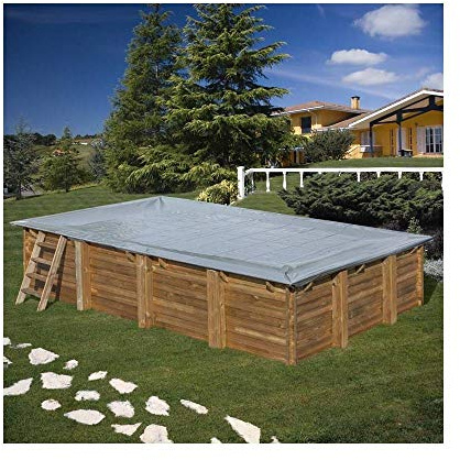 GRE Winter-Abdeckung für Pool, rechteckig oder quadratisch, Holz, 580 g/m², 1200 x 400 cm, rechteckig