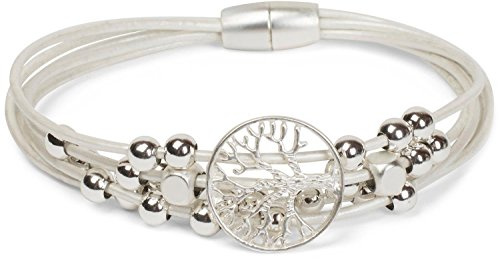 styleBREAKER Damen Wickel-Armband Lebensbaum Perlen | Bequemer Magnetverschluss, Ø Anhänger 2 cm, Maße 19x1 cm, feine Bänder, verschiebbare Details am Schmuckstück.