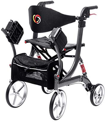 Besco Medical 2 in 1 Rollator-Rollstuhl SPRING VARIO - Modell M Graphitgrau | Leichtgewicht Rollator mit Rollstuhlfunktion & Komfort-Federung - faltbar, höhenverstellbar & umbaubar zum Transportstuhl