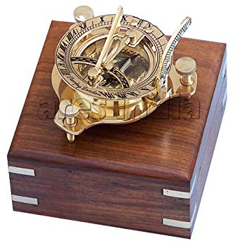 Ares India - Bussola in ottone con meridiana antica stile vintage marittimo con scatola di legno