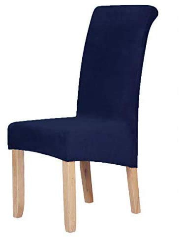 Homaxy Velvet Stretch Dining Chair Slipcovers Set of 4 - Spandex Plush Short Chair Covers Solid Large Dining Room Chair Protector Home Decor, Navy Blue