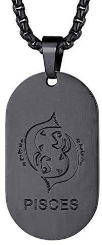 FaithHeart Sternzeichen Halskette für Herren Jungen, Schwarz Kette mit Sternbild Anhänger, Punk Dog Tag Anhänger für Geburtstag Weihnachten Valentinstag