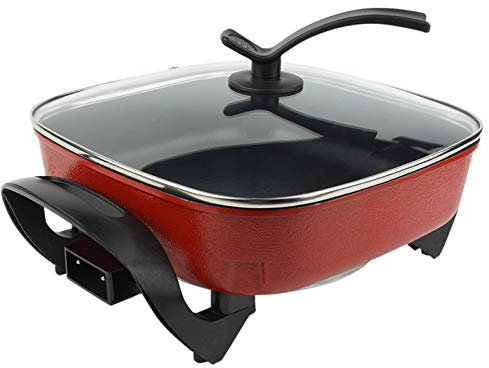 lyrlody Electric Skillet Grill, Electric Frying Pan Multifunctional Electric Hot Pot with Lid Thick Pot Body Non‑stick Coating Anti‑scalding Handle for 2-5 People Home Cooking BBQ(UK Plug 220V)