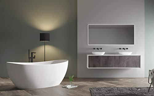 Baignoire îlot en pierre solide HAWAII STONE - 180 x 85 cm - Couleur:Blanc brillant, Sans robinet mitigeur, Sans siphon