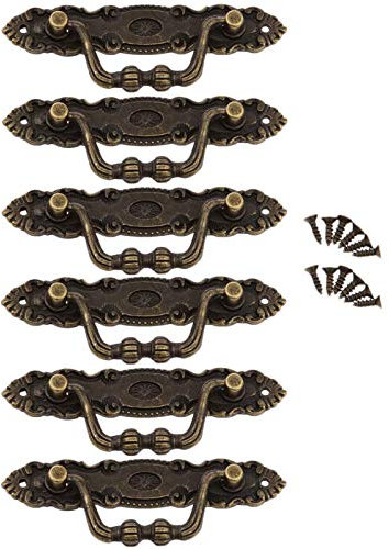 Maniglia ad Anello Antico con Armadietti per Viti Pomolo per Porta Antico Bronzo Tiri del Cassetto Dell'annata per le Maniglie per Porte,Piastra per Mobili,Cassetti,Armadi,con Vite Grün Bronze(6Pezzi)
