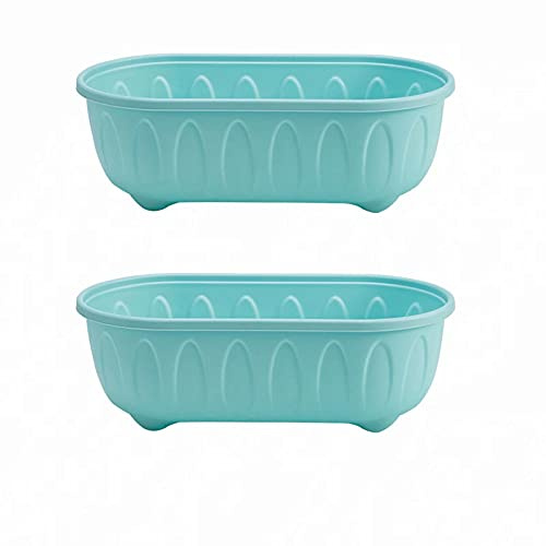2 Packs 14 Inches Flower Window Box Plastic Vegetable Planters for Windowsill, Patio, Garden, Home D¨¦cor, Porch,Blue