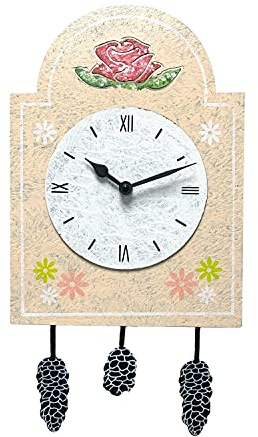 Uhren Manufaktur Schwarzwald Pendel-Schilderuhr, Wanduhr aus Metall, handbemalt, hochwertiges Quarzwerk, Made in Germany (Creme)
