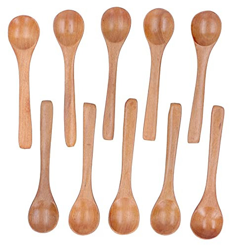 10 Pezzi Piccoli Cucchiai di Legno Mini Cucchiai Naturali Legno Cucchiaino Cucchiaino Da Condimenti Cucchiai per Olio Condimenti Caffè Tè Zucchero(13 * 3cm)