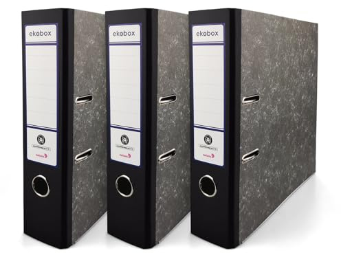 Netuno 3x Ordner Aktenordner 2-Ringordner Ekobox marmoriert schwarz folder organiser 75mm A4 breit aus Pappe Karton für Büro Regal Mappen office Schreibtisch
