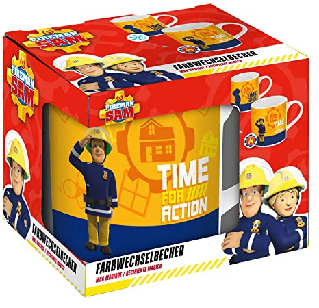 P:os 33732 – Brandman Sam magisk mugg med cool färgväxlingseffekt, barnkopp av porslin, ca 230 ml, i presentförpackning