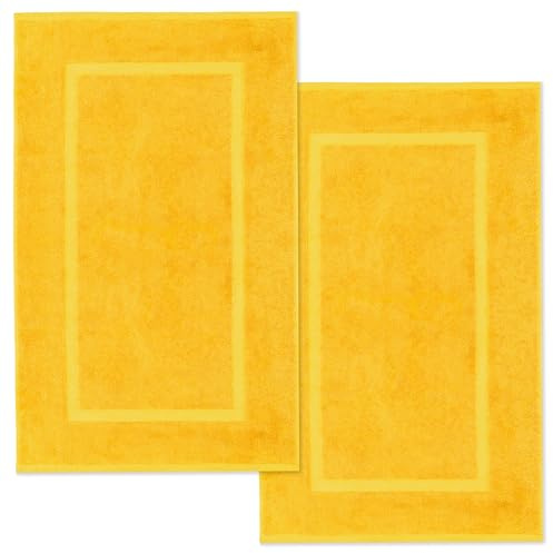Lavea® Juego de 2 Alfombrillas de Baño 50x80 cm 100% Algodón – Absorbentes y Lavables – Alfombra de Baño y Alfombrilla de Ducha Ideales para Baño o Ducha – Amarillo Colza