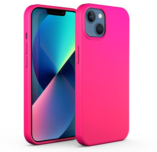 N NEWTOP Custodia Cover Compatibile per iPhone 13 (6.1 Pollici), ORI CASE Guscio TPU Silicone Semi Rigido Colori Microfibra Interna Morbida (Fucsia Fluo)