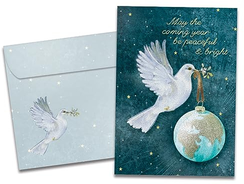 Tree-Free Greetings - New Year's Eve Greeting Cards - Artful Designs - 12 Cards + Matching Envelopes - Made in USA - 100% Recycled Paper - 5x7 - Peace and Hope New Year (HP60627)
