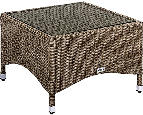 STILISTA Beistelltisch Eckig Glas Tischplatte aus Polyrattan, Modell- und Farbwahl - 58 x 58 cm Creme
