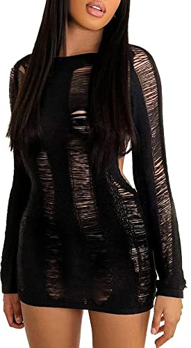 YILEEGOO Dam sexig ärmlös bodycon stickad klänning grimma hals rygglös v-hals kort tank klänning sommar Y2K streetwear, J-svart, S
