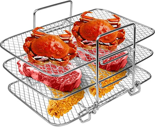 Air Fryer Rack, 304 Edelstahl Heißluftfritteuse Grillrost Dehydrate Rack Multifunktional Stapelbar Airfryer Grillpfanne Luftfritteusen Zubehör Kompatibel Mit Ninja Foodi Dual Air Fryer