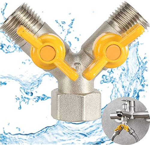 truee 1159820 3-Way Y-Splitter Piece, 1/2 Inch Switch Valve Made of Brass, Y Splitter Valve with 2 Independent Valves, Taps Splitter Garden Hose, for Washing Machine Garden Hose