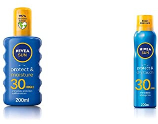 NIVEA Sun Protect & Moisture Sun Spray SPF30 (200 ml), Moisturising Suncream Spray with SPF30, Advanced Sunscreen Protection & SUN Protect & Dry Touch Cooling Sun Mist SPF30 (200 ml)
