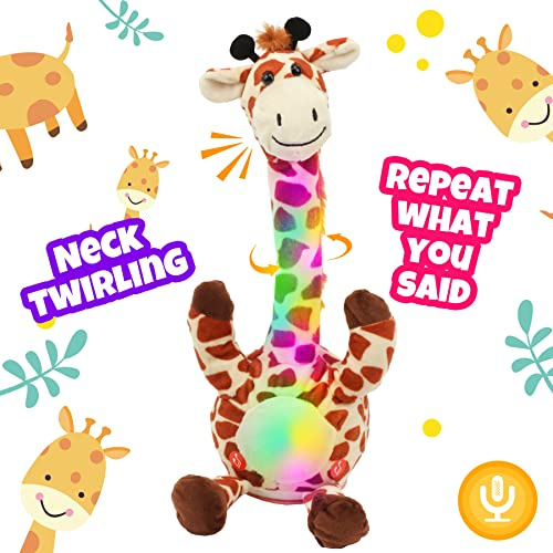 Hopearl Lysande Dansande Giraffleksak Som Upprepar Vad Du Säger Talande Leksak Som Vickar På Sig, Sjunger, Härmar Och Vrider Sig Elektrisk, Lysande, Interaktiv, Animerad Present Till Barn, Brun, 33 cm