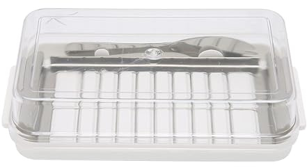 Butter Dish with Lid for Countertop, Butter Container Butter Dishes Butter Keeper with Stainless Steel Knife for Cutting Butter(White)