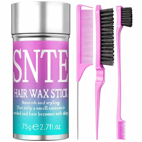 Samnyte Hair Wax Stick & Combs 4pcs, Edge Control & Slick Styling, Teasing Brush for Loose Hair, Rat Tail Combs for Separation & Finishing, Flyaway 4.6 Oz | Sleek Ponytails, Buns & Edges - 12H Hold - Non-Greasy, No Residue - Styling Accessories for Girls, Kids & Women - Unscent