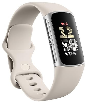 Fitbit Charge 6 Fitness Tracker with Heart Rate, GPS, Premium Membership, Health Tools - Porcelain/Silver