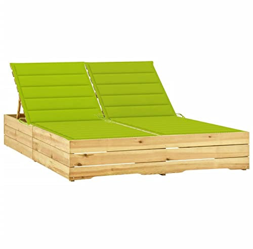 LAPOOH Doppel-Sonnenliege mit Hellgrünen Auflagen, Gartenliege, Liegestuhl, Sonnenstuhl, Sonneninsel Outdoor, Gartenmöbel, Loungemöbel,Relaxliege, Kiefer Imprägniert