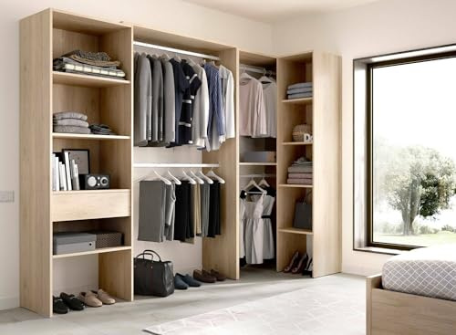 Dmora - Armoire Arera, Structure pour Dressing d'angle, Porte-Manteau d'angle Ouvert, 248x79h187 cm, Chêne