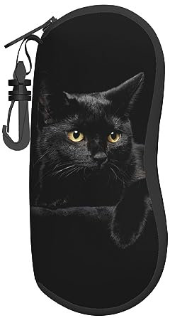 CZZYH Tragbares weiches Brillenetui mit Reißverschluss, Staring Black Cat Brillenetui für Damen und Herren, 8cm x 17cm