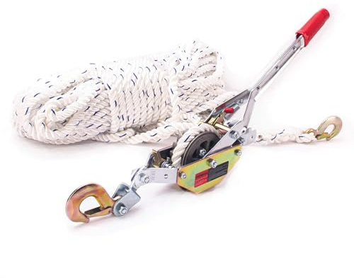 VOPEPZG Rope Puller 3/4 Ton Capacity with 100' of 0.6 Dia. Rope, Come Along Winch, Ratchet Hoist Tool for Tree Felling, Moving Boats and Trailers, Securing Materials