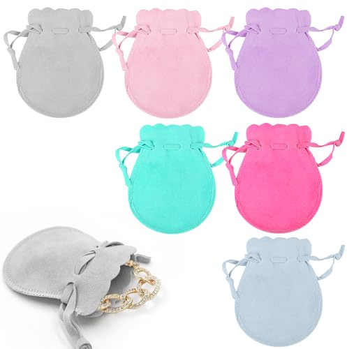 GIKPAX 6 Pièces Sacs à Bijoux, Pochette à Bijoux avec Cordon Petites Pochettes à Bijoux Pochette en Velours Doux pour Mariage, Fête, Saint Valentin, Anniversaire (7x9cm/3.54x1.76in)