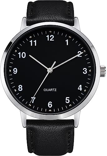 NUOVO Leather Wrist Watch Classic Modern Classic Quartz Watch Easy Read Mens Minimalist Business Casual Watch, Black/White, Casual Dress